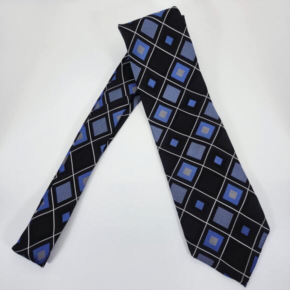 Michael Kors Mens Silk Tie Blue Diamond Pattern Textured Hand Finished Designer - Picture 1 of 7